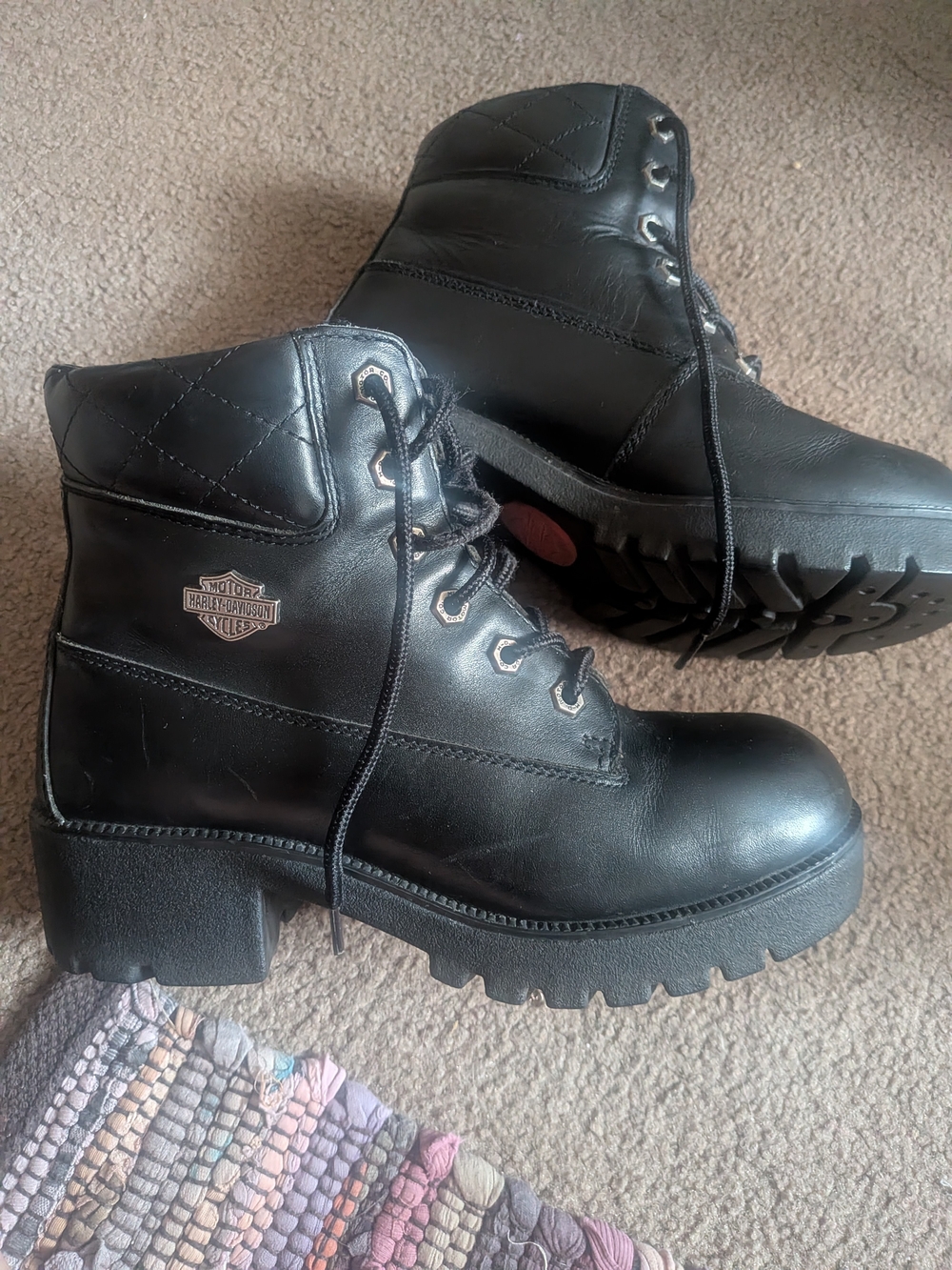 Harley-Davidson Black Quilted Lace-Up Platform Ankle Boots
